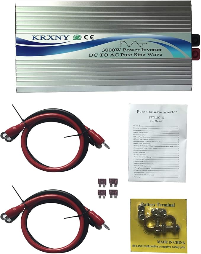 3000W Off Grid Pure Sine Wave Power Inverter 24V DC to 110V 120V AC with LCD Display for RV Camping Truck Home Solar