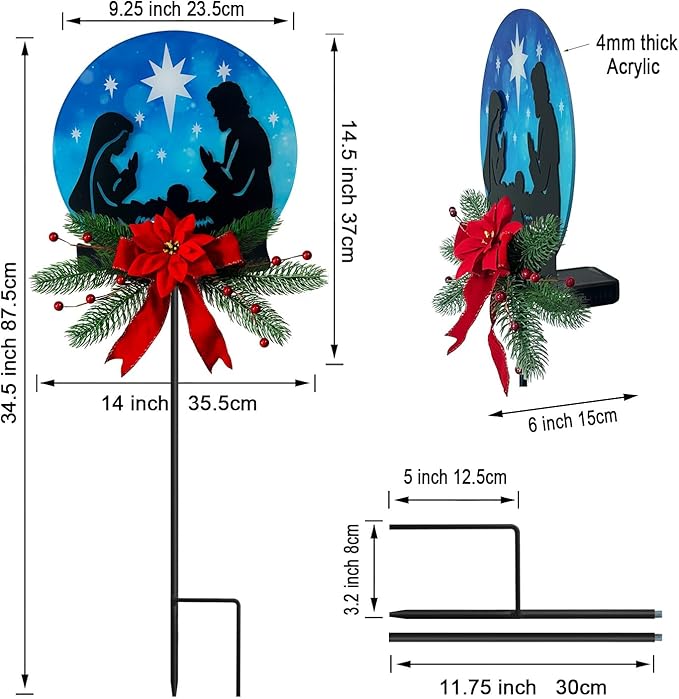 Christmas Jesus Solar Garden Stake Decor Outdoor Waterproof LED Lighted Yard Art Religious Xmas Decor for Patios Courtyards Lawns Christmas Decor and Thanksgiving Gifts