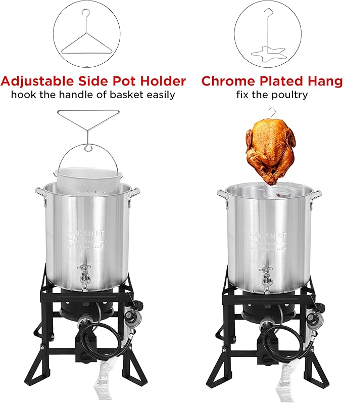 Red Mountain Valley 36Qt Turkey Fryer with Propane Burners, Aluminum Turkey Fryer Pot Basket, Propane Deep Fryer for Outdoor Cooking, Seafood Boil with Spigot,Timer, Marinade Injector, Turkey Rack