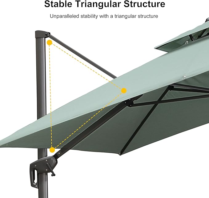 PURPLE LEAF 10' x 13' Cantilever Patio Umbrella Outdoor Umbrella with 330lbs Base Large Rectangular Windproof Offset Umbrella for Pool Deck Garden, Mint Green