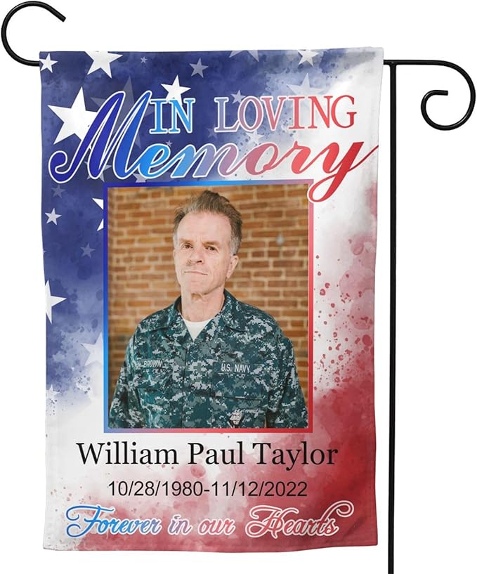 Custom Memorial Flag Personalized Garden Flag for Cemetery in Loving Memory with Photo Name Date Memory Garden Flags For Loss of Loved One Lawn Outdoor Double Sided Yard Flags (Memorial Funeral Flags 3, 28x40(in))
