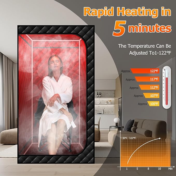 Portable Infrared Steam Sauna with 660nm Red Light Therapy Lamp, Full Size Saunas Tent with 3L Steamer, Personal Heat Box with Remote Control & Oversized Chair for Home/Gym/Pilates/Garage