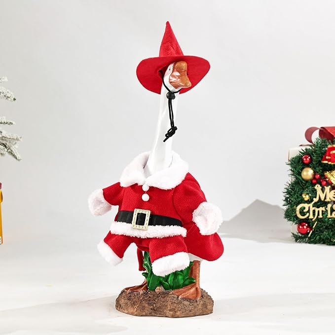 Christmas Goose Outfit Santa Porch Goose Outfits Xmas for 23" Yard Lawn Outdoor Garden Patio Statue Santa Holiday Decor