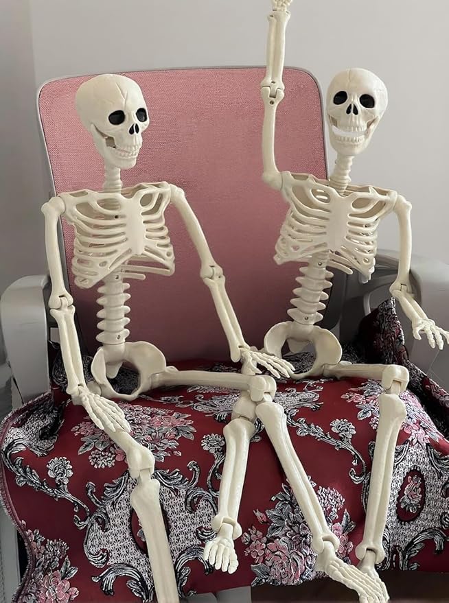 Skeleton Halloween Decorations Outdoor Indoor - 2Pcs 36" 1Pcs 16" Posable Plastic Skeleton, Movable Joints Full Body Bones,Funny Halloween Decor for Party,Porch,Haunted House,Yard, Garden,Graveyard