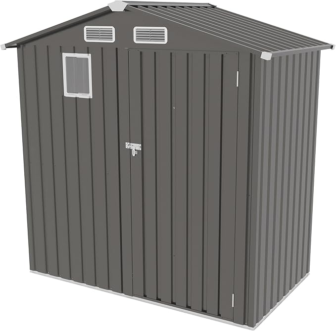 6x3.6FT Outdoor Storage Shed, Galvanized Steel Garden Shed with Lockable Door & Window, Waterproof Metal Tool Storage for Garden, Backyard, Patio, Lawn(Peak Roof)