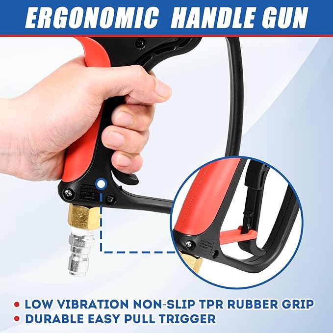TOOLCY Short Pressure Washer Gun with Swivel, 4000 PSI Power Washer Gun, Car Wash Power Washing Gun with 3/8" Male Plug, 1/4” Quick Connector Coupler and 5 Nozzle Tips