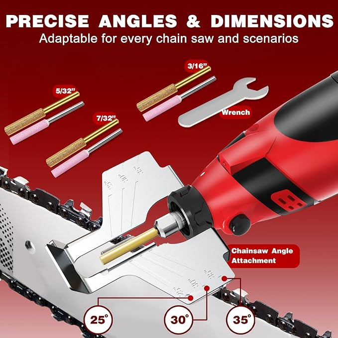 Electric Chainsaw Sharpener Kit - Cordless Chain Saw Sharpener Tool 54 PCS Sharpener Accessories, with Diamond Sharpening Wheels, Wrench for All Chainsaw Chains
