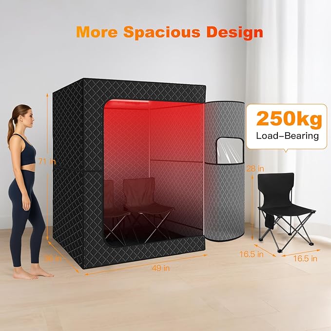 Infrared 2 Person Sauna for Home, 660nm Red Light Portable Steam Sauna, 5-Layer Waterproof Quick Heat and Steamy, Saunas Tent for Gym/Pilates/Garage, Hot Tub, 5.9' x 4.1' x 3.0'