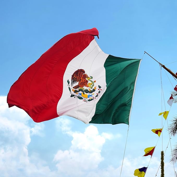 Mexico Mexican Flag 3x5 ft Outdoor, Double Sided 3 Ply Heavy Duty National Flag for MX, 100% Quality Polyester Mexico Mexicana Banner with Brass Grommets 4 Rows Stitches