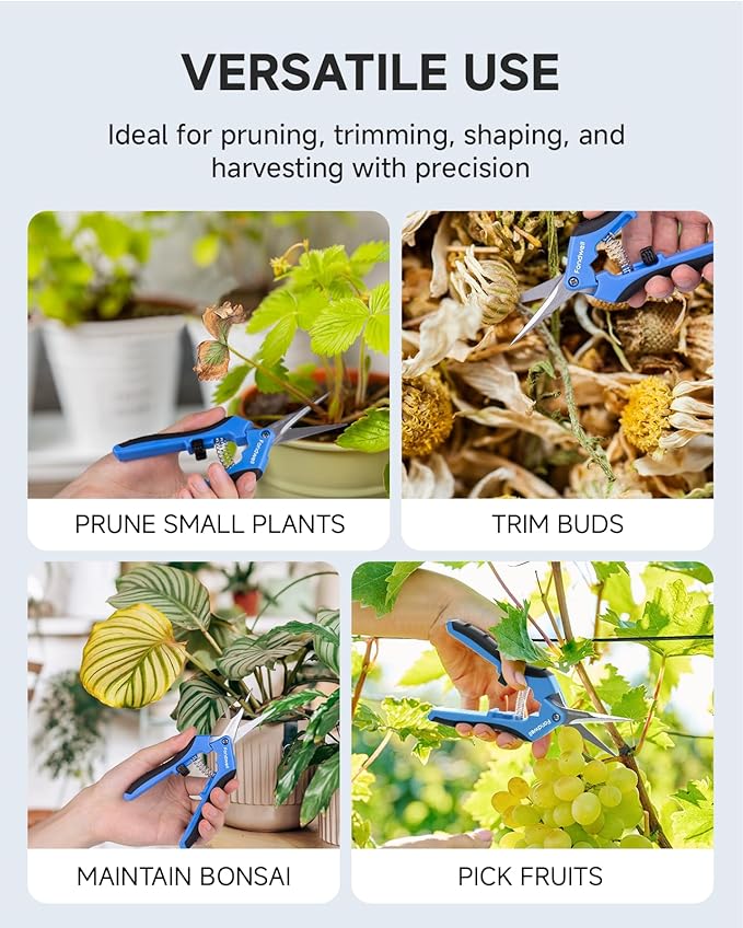 Fondwell 6.5" Gardening Shears Pruning Snips: Plant Trimming Scissors with Straight Blades - Pruning Scissors for Precise Cuts