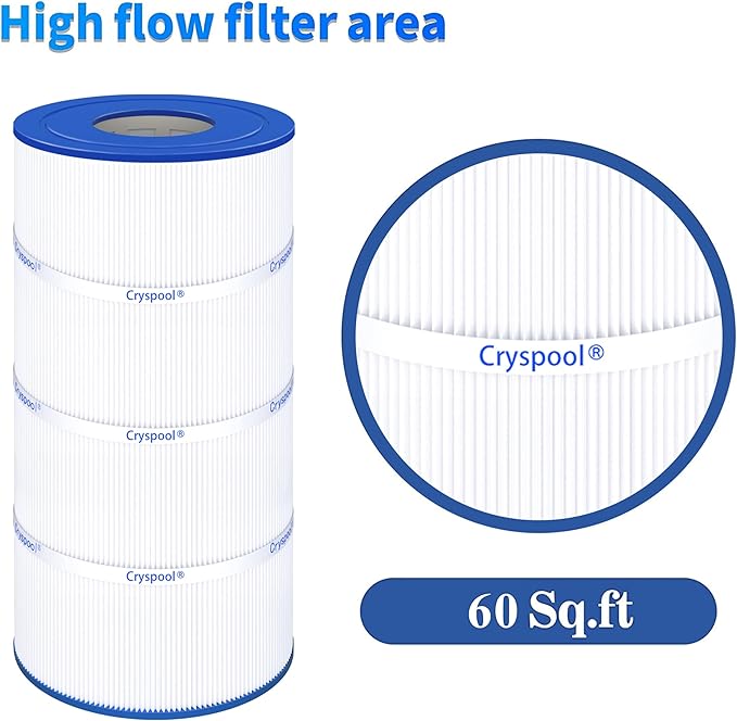 Cryspool® 07031 Filter Compatible with CCP240, R173572, Quantum-240, 178569, C-7469, PCC60, Ultral-A4, FC-1975, 4×60 Sq. Ft Pool Filter Cartridge, 4 Pack