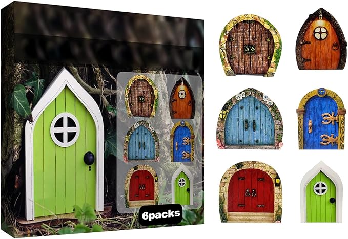 Enchanted Fairy Door for Tree Trunks - Weather-Resistant Miniature Garden Decor, 6-Piece Whimsical Outdoor Accessory Kit for Kids & Fantasy Enthusiasts (Fairy Tale Style-1)
