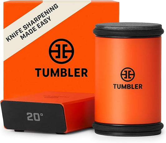 TUMBLER Pro Rolling Knife Sharpener™ - Knife Sharpening Made Easy - Rolling Knife Sharpening Kit with Removable Disc System - Includes 4-Layer Diamond Sharpening Disc & EdgeBoost Ceramic Disc (Orange)