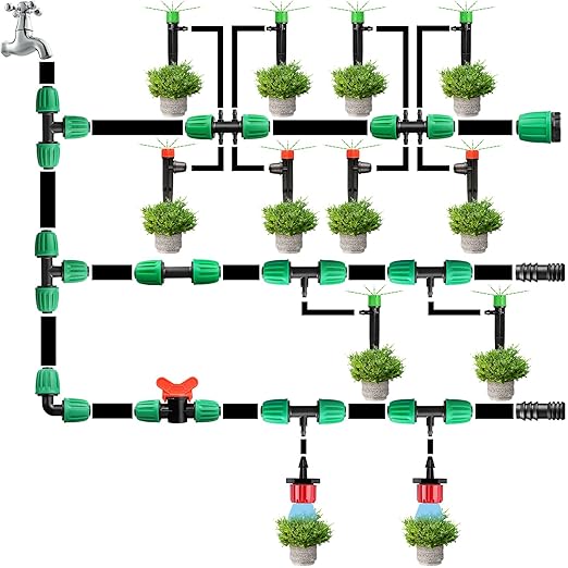 12 Pack Drip Irrigation Fittings for 1/2 Inch to 1/4 Inch Tubing Reducing Tee：1/2" (1/2" ID x 0.65" OD) to 1/4" Drip Line Anti-drop Locked Nut Barbed Reducer Tee Connectors