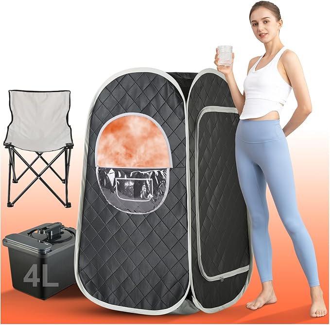 Portable Steam Sauna, Personal Home Sauna with 4L & 1400W Steamer Generator, Remote Control, Portable Chair & Floor Mat, Full Body Thicken Sauna Tent for Relaxation & Detox, 18 Levels, Black