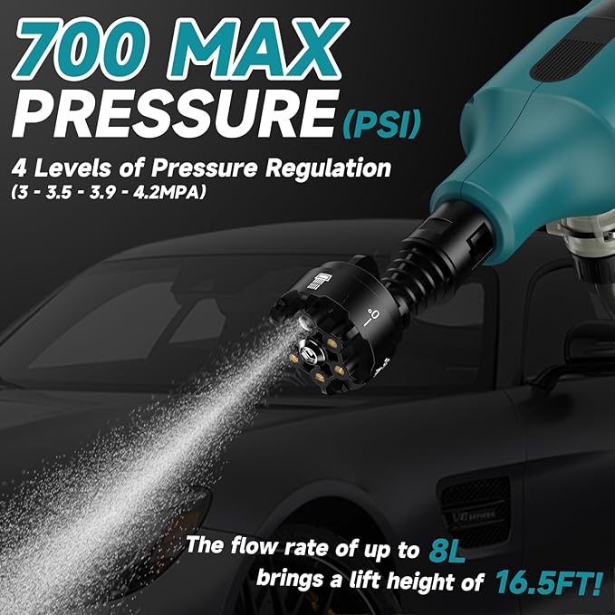 Cordless Pressure Washer for Makita 18V Battery 700 PSI Portable Handheld Power Washer with 6-in-1 Nozzle Foam Cannon for Car Floor Fence Wall Cleaning (Battery Not Included)