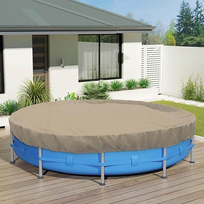 ECOOPTS 10 ft Round Pool Cover for Above Ground Pools, Swimming Pool Cover Protector Winter Safety Cover (Sand)