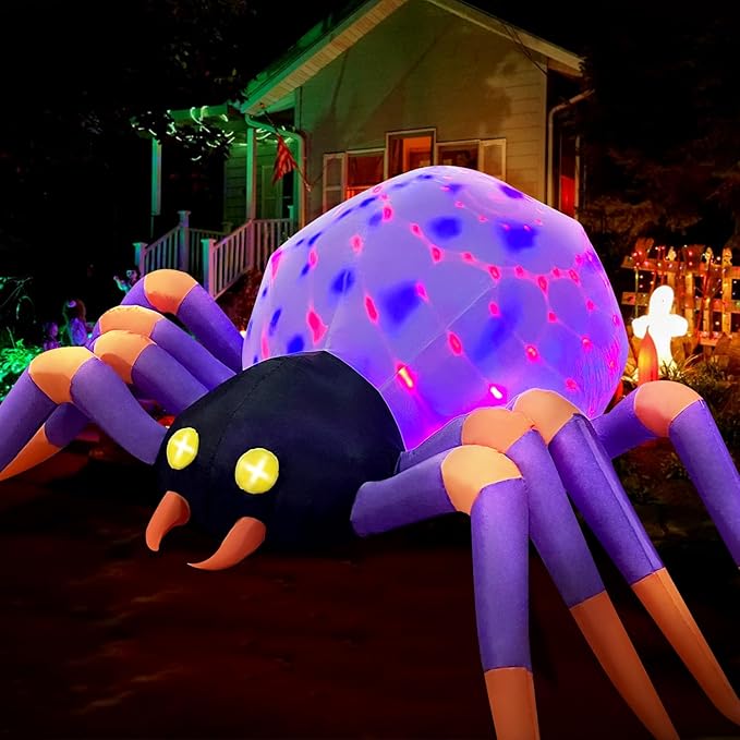 DomKom 8FT Halloween Inflatable Decorations Spider, Build-in Magic LED Lights Holiday Blow Up Yard Decoration for Halloween Holiday Party Outdoor,Garden Yard Lawn Decor