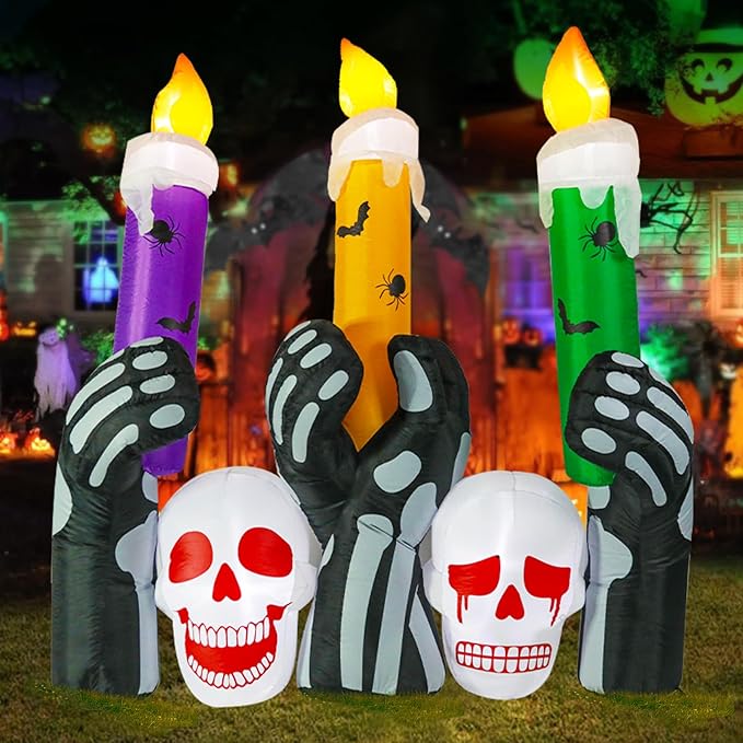 Halloween Inflatable Decoration Skull Candles 6 FT Halloween Inflatables Outdoor Blow up Outdoor Halloween Inflatables Decorations with LED Light Built-in for Holiday Party Yard Decor
