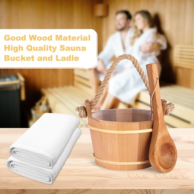 6L-1.6Gal Cedar Wood Sauna Bucket and Ladle Set, Handmade Wooden Sauna Bucket with Ladle, 14.5″ Sauna Ladle,Premium Pine Sauna Accessories Kit for Steam Sauna, Natural Wooden Bucket for Sauna