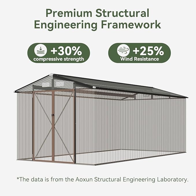 Aoxun 8x15FT Shed Outdoor Metal Storage Shed with Galvanized Steel, All Weather Garden Shed with Sloped Roof & Lockable Double-Hinged Door for Garden, Backyard, Patio (Brown)