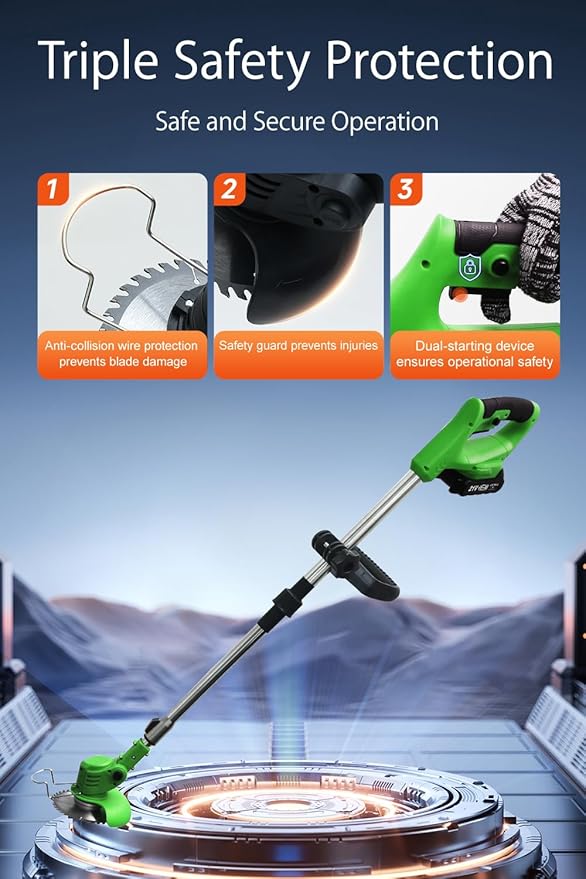 Cordless Weed Wacker with 2 Batteries, Lightweight Electric Grass Trimmer, Adjustable Weed Eater,Weed Erimmer Green