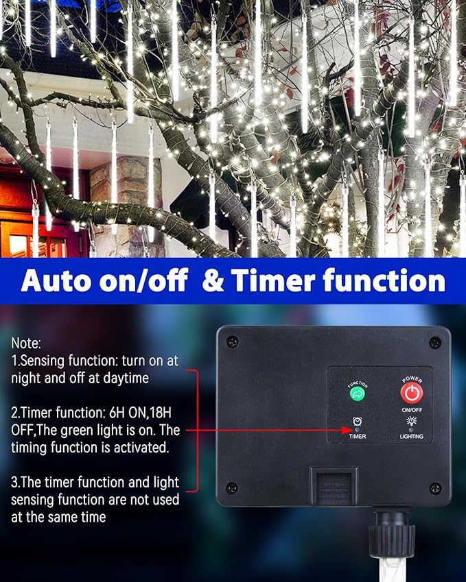 Flacchi Solar Meteor Shower Icicle Lights - 20 Tubes 480 LED Cascading Raindrop Lights, Outdoor Waterproof Christmas Decorations for Holiday Party (Cool White, Solar 20 Tubes)