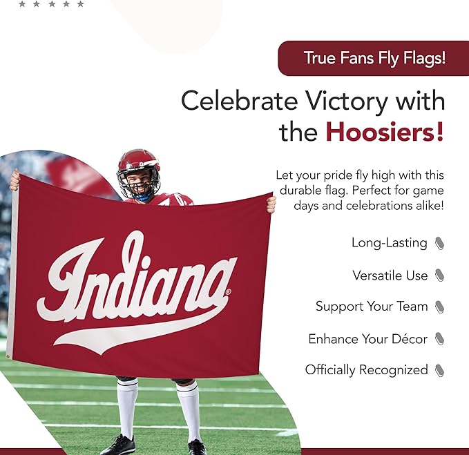 Indiana Hoosiers College Sports Printed Flag - NCAA Licensed - Nylon - School Banner (White, Red) (4' x 6')