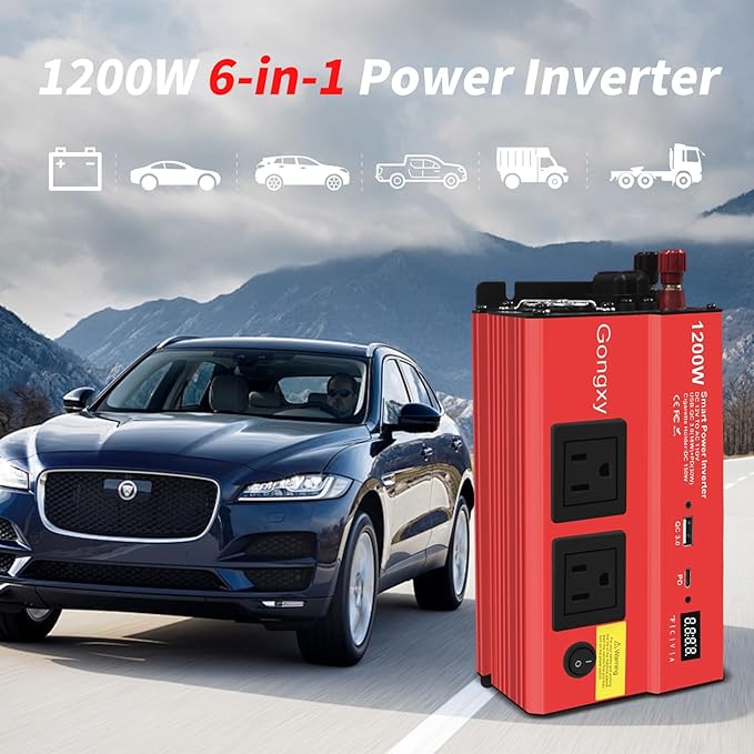 Car Power Inverters 1200W Inverter - 12v DC to 110v AC Converter with AC Outlets USB Type-c Port,Car Power Converter for Truck/Home/Vehicles/Laptop Trip
