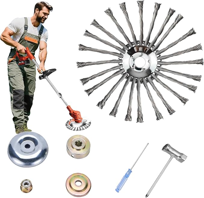 Steel Wire Grass Trimmer Head, Indestructible Weed Eater Head, for High-Power Lithium-Ion and Gasoline Weed Cutters, with Adapter, Wire Weed Trimmer Head for Moss Grass Rust Removal(High Power 10In A)