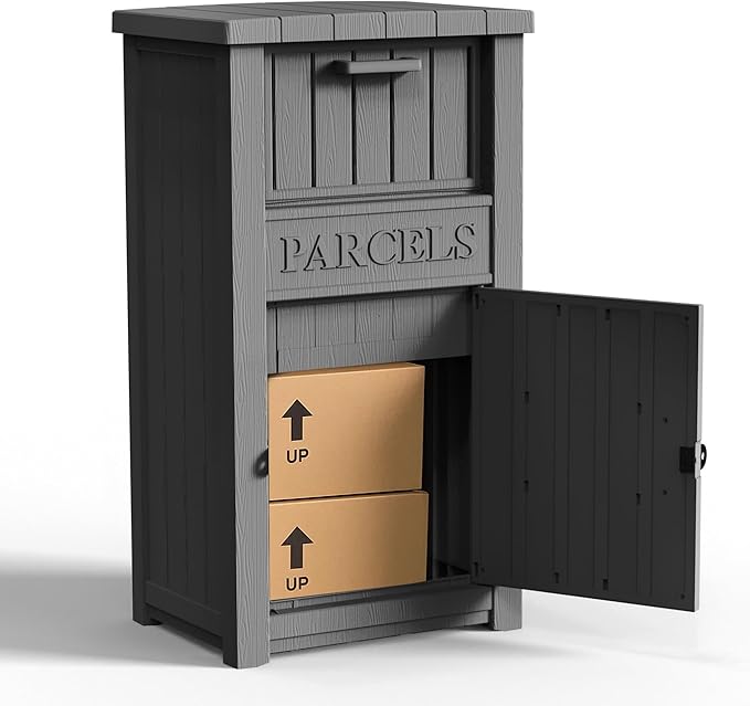 Package Delivery Box,Storage Box with Lockable Secure,Double-Wall Resin Outdoor Package Delivery and Waterproof Deck Box for Porch, Curbside (Black)