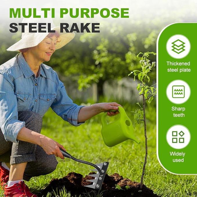 2025 Upgrade Iron Weeding Rake 2.0, 5/6/7/8 Teeth Carbon Steel Garden Weeder Rakes, Iron Rake for Yard Lawn and Garden, Heavy-Duty Garden Hand Weeder Puller Tool for Gardening and Weedings (8 Teeth)