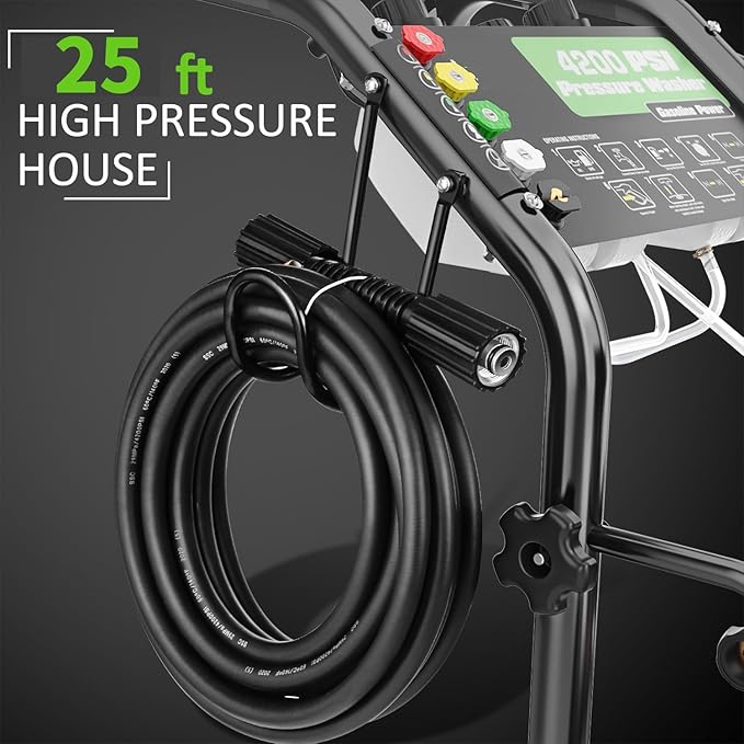 4200PSI Gas Pressure Washer 4.0GPM Gas Power Washer 196CC Gas Powered Washing Machine Commercial High Pressure Washer with 25ft Hose&5 Nozzles for Patio Garden Yard Vehicle,EPA/CARB/ETL (Black)