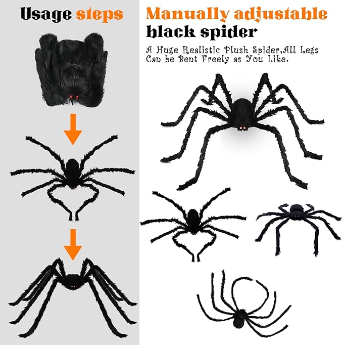 Halloween Giant Spider Decorations: 12/20/30/35/49 Inches Large Fake Scary Hairy - 5PCS Huge Plush Toy Props for Indoor Outdoor Creepy Lawn Garden Decor Black