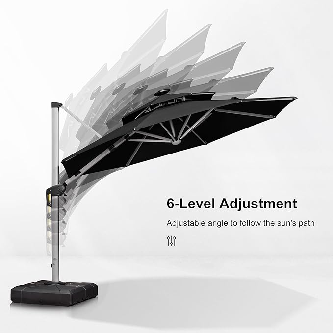 PURPLE LEAF 11ft Patio Umbrella With Base Solar powered LED Cantilever Umbrella with LED lights Windproof Outdoor Offset Umbrella for Garden Deck Pool Patio, Navy Blue