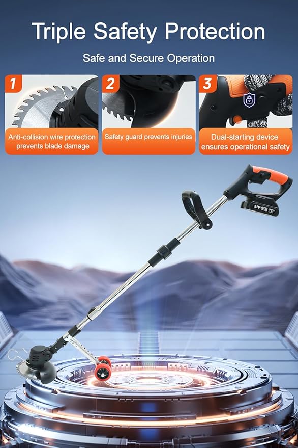 Cordless Weed Wacker with Wheels, Electric Weed Eater, 2 Batteries, Lightweight Grass Trimmer for Lawn, Garden and Yard Maintenance