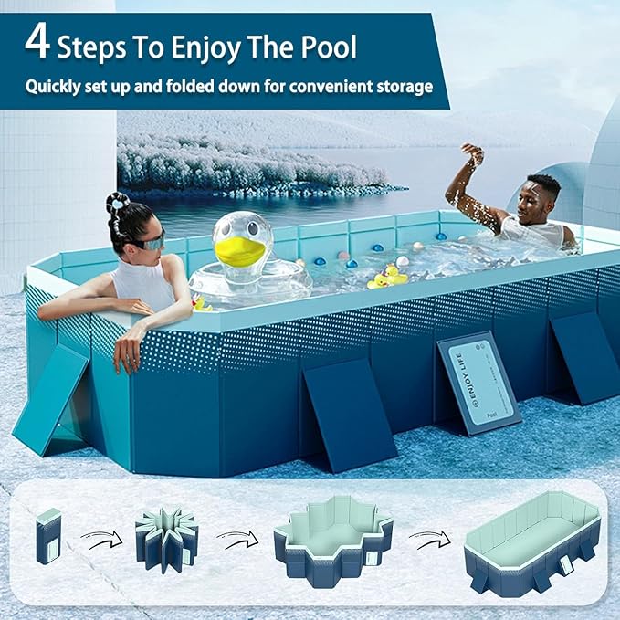 Foldable Pool, Non-Inflatable Swimming Pool for Kids, Adults and Pets, Large Portable Kids Pool for Outdoor Backyard Garden, 116" × 65" × 22"