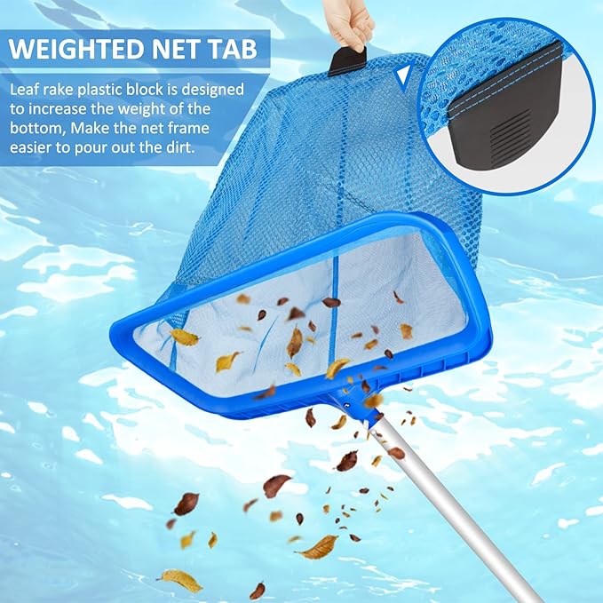 Poolvio Swimming Pool Skimmer Net, Fine Mesh Pool Leaf Rake Net with Double-Layer Deep Bag, Reinforced Frame - Swimming Pool Nets for Cleaning Finest Debris