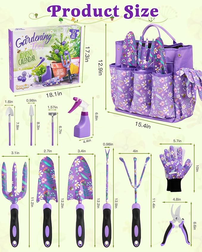 Gardening Christmas Advent Calendar for Adult Women Men 2025, 12 Days Gifts Garden Hand Tools Set with Storage Bag and Garden Gloves, Outdoor Plant Gardener Kit for Male Mom Dad Husband Wife Boyfriend