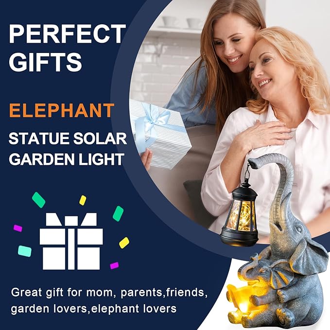C&Y&G&X Solar Outdoor Garden Decor Elephant Statues Lights, Elephants Family Son Birthday Gifts for Mom, Housewarming Gifts and Yard Decoration