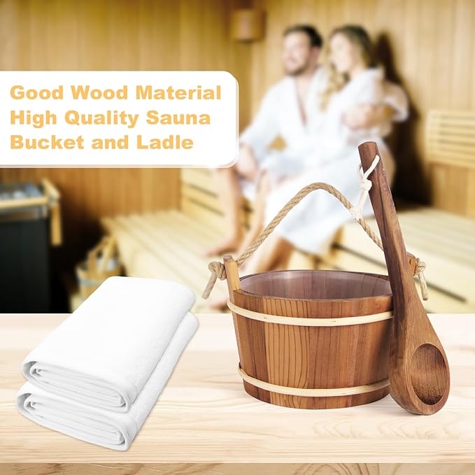 Sauna Bucket and Ladle Set,1Gallon(4 liters) Sauna Bucket and 14.5″Sauna Ladle,Sauna Accessories Handmade from Premium Cedar Wood(Cedar Wood 4L)
