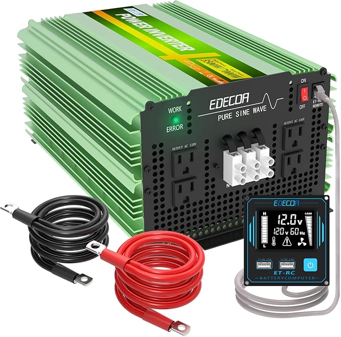 EDECOA 3500W Pure Sine Wave Inverter DC 12V to 120V 110V AC Power Converter for Car RV Motorhome with LCD Remote and AC Terminal Block (3500W/12V V3.1 (ET-RC Remote))