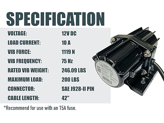 VIB200 12VDC Vibrator Vibration Motor for Salt Sand Spreader and Concrete Mixer 75Hz 200LBS