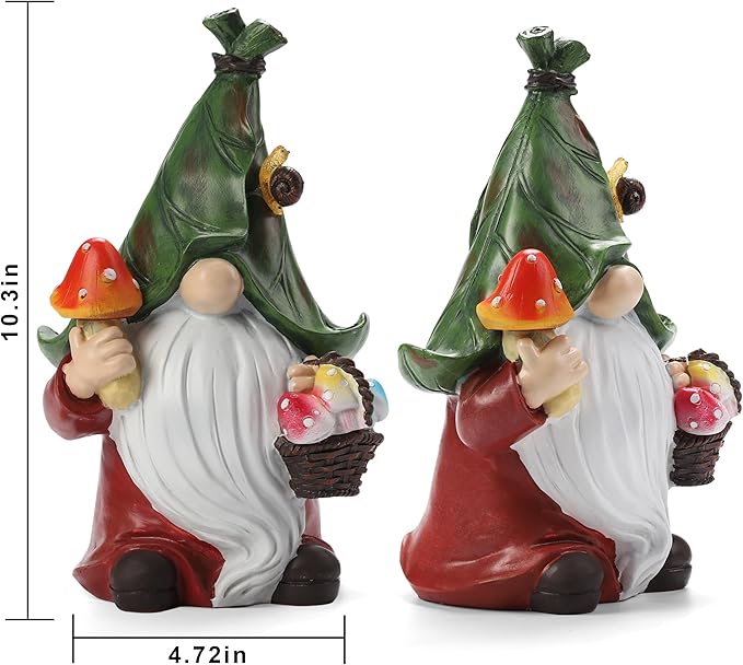 Gnome Solar Garden Statue with 3 LED Lights, Mushroom-Picking Gnome Statue Outdoor Decor for Patio, Yard, Balcony, Lawn Ornament, Unique Gift for Mom