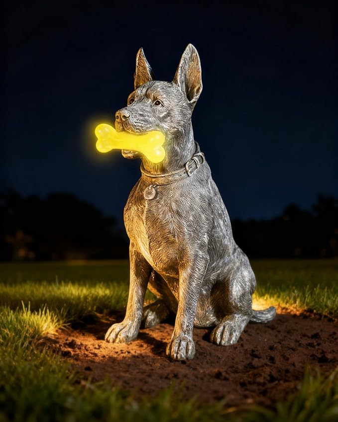 Dog Solar Garden Statue with LED Light - Outdoor Yard, Lawn, Patio Doberman Decor - Unique Birthday Housewarming Gift for Dad, Mom, Men, Women