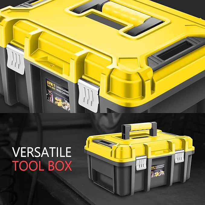 ‎DNA MOTORING 2pcs Tool Boxes Set - Lockable Organizer Storage Portable Toolbox with Removable Tray for Workshop Garage & Household, Large Capacity, TOOLS-00310-YL