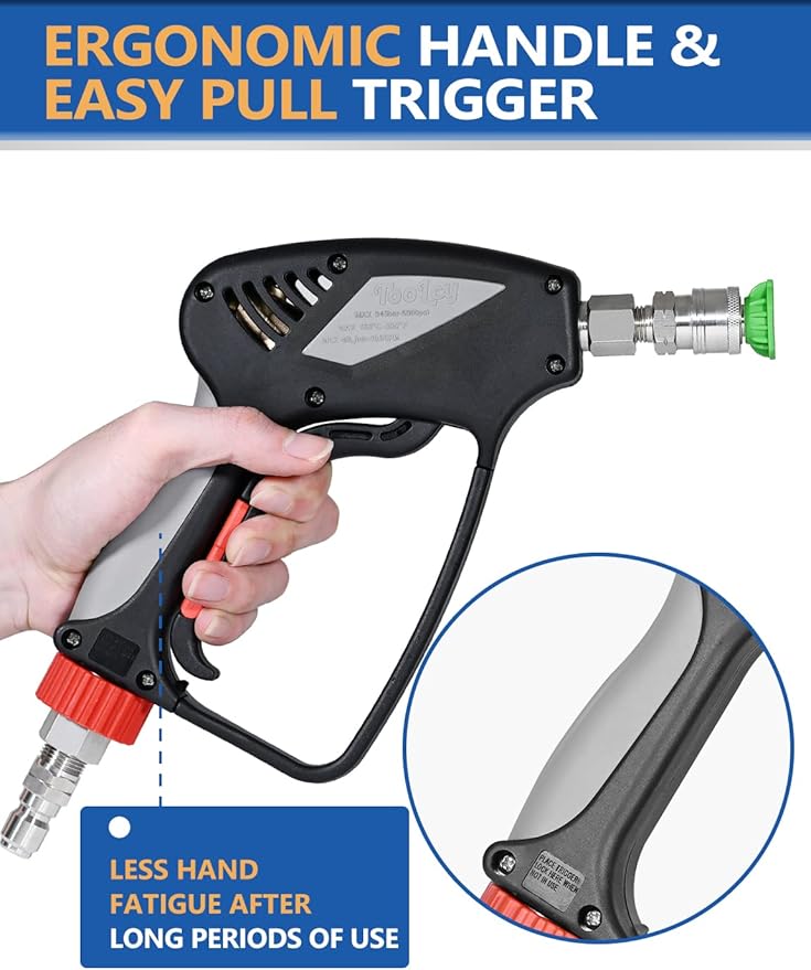 TOOLCY Pressure Washer Short Gun with Stainless Swivel & QC, 304 Stainless Steel 3/8" Plug & 1/4" Quick Connect, Commercial Grade, Max 5000 PSI / 10.5 GPM, Premium Power Washer Gun for Car Detailing
