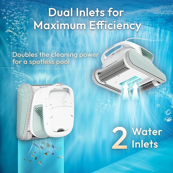 Hydro 4SE Robotic Pool Cleaner, Wired Automatic Vacuum with Wall & Waterline Cleaning, Oversized Top-Loading Filter, Dual Inlet System, Works for Inground/Above-Ground Pools Up to 40FT