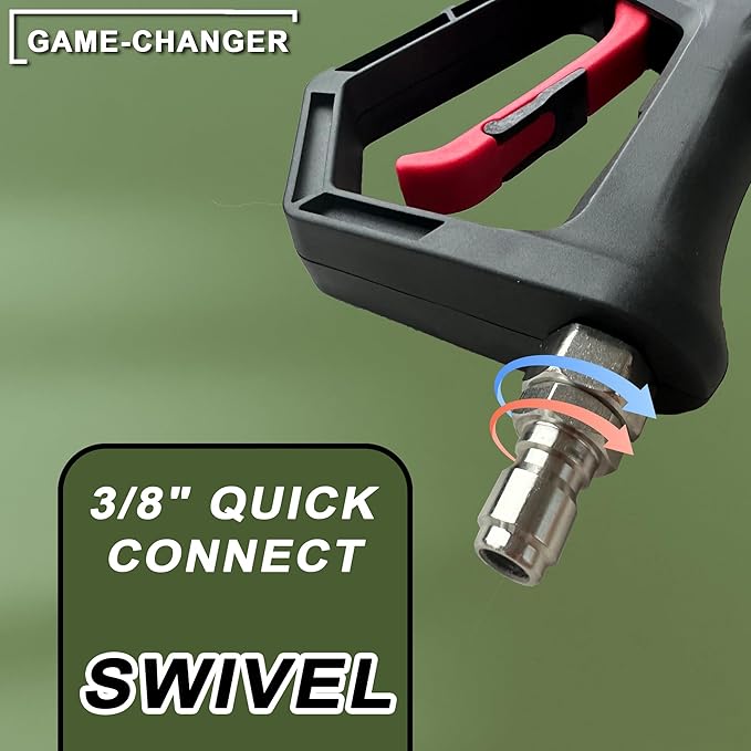 Short Pressure Washer Gun with Swivel, 1/4" Automatic Quick Connector Power Washer Handle with 3/8" Swivel Male Plug Coupler, Addition M22-14mm Adapter