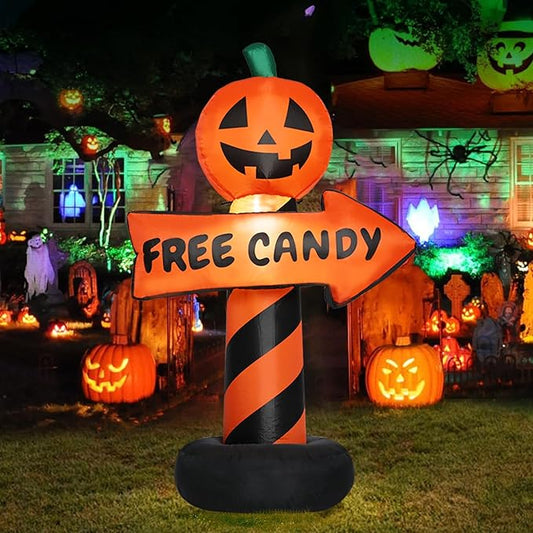 Halloween Inflatable Decoration Sign 4 FT Halloween Inflatables Outdoor Blow up Outdoor Halloween Inflatables Decorations with LED Light Built-in for Holiday Party Yard Decor